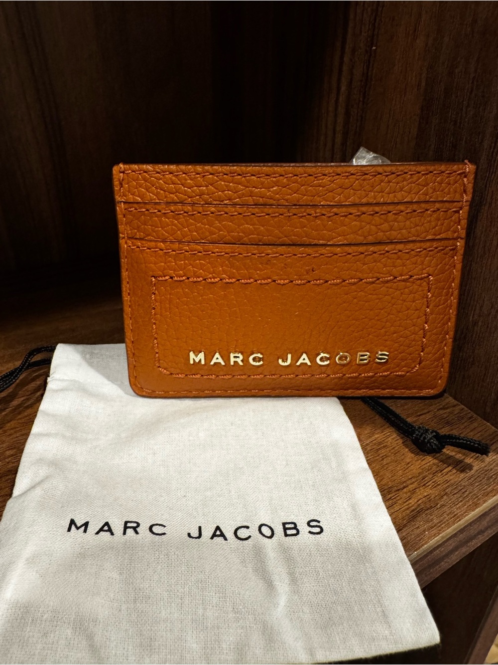Marc Jacobs Tan Leather Card & Key Slot Holder with Gold Logo